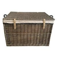 Large Antique Wash Storage Wicker Basket with White Lining