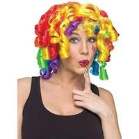 Ladies Rainbow Clown Crazy Curlz Curly Rigletts Wig Rag Doll Clown fancy Dress