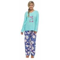 Ladies Tom Franks Applique And Printed Long Warm Fleece Pyjama Sleepwear Set
