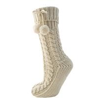 Ladies Foxbury Warm Cable Knitted Fleece Lined Sock Slipper With Gripper Soles