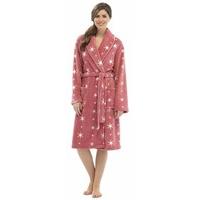 Ladies Supersoft Knee Length Coral Fleece Snowflake Print Dressing Gown Bathrobe