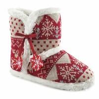 Ladies SlumberzzZ Fairisle Snowflake Knitted And Warm Fleece Lined Boot Slipper