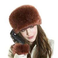 ladies stunning milan faux fur crown style hat leather glove a warm wi ...