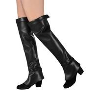 ladies girls black faux leather long boot top covers fancy dress