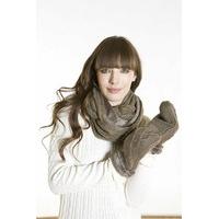 Ladies Hand Knitted Twist Knit Design Snood Scarf & Thumb Mitt Glove Winter Set
