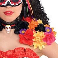 Ladies Floral Day of the Dead Shoulder Pads with Choker Halloween Sugar Skull Lace Flower Carnival Fancy Dress Accessory