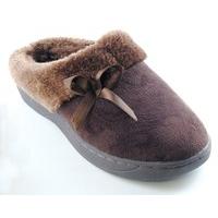 Ladies SlumberzzZ Microsuede Mule Slipper With Faux Fur & Ribbon Detail FT0728