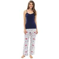 Ladies Camisole Pyjama Set With Navy Top & White Floral Print Trousers UK 8-10