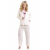 Ladies 3 Piece Pyjama Set Bubble Print With Hoodie (Large/XL, Cream)