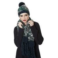 ladies slub knit bobble beanie style fashion winter hat scarf set