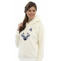 Ladies Hooded Fleece Snuggle Top Bed Jacket With Embroidered Animal Face