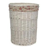 Large Round White Wash Laundry Basket with a Garden Rose Lining