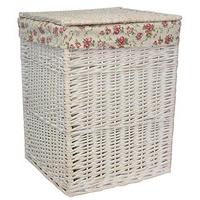 Large Square White Wash Laundry Basket with a Garden Rose Lining