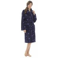 Ladies Supersoft Knee Length Coral Fleece Snowflake Print Dressing Gown Bathrobe