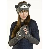 Ladies Marl Knit Novelty Animal Headband & Flip Mitt Glove Winter Set