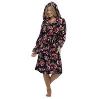 Ladies Wolf & Harte Warm Fleece Rose Print Soft Wrap Over Bathrobe Dressing Gown