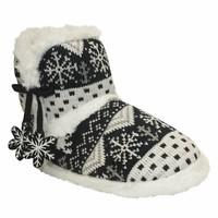 Ladies SlumberzzZ Fairisle Snowflake Knitted And Warm Fleece Lined Boot Slipper