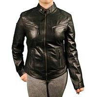 Ladies Real Leather Fitted Bikers Vintage Style Jacket (6XL, Black)