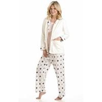 Ladies Misty Dots Spot Print 3 Piece Long Pyjamas & Fleece Bed Jacket Set 57402