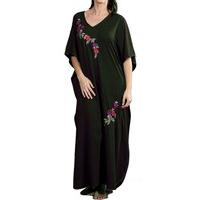 Ladies One Size Kaftans Floral Embroidered Satin Edging Full Length