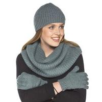 Ladies Chunky Knitted Fashion Winter Set Pom Pom Beanie Style Hat, Gloves & Snood