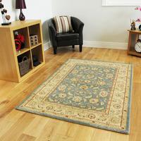 large thick floral blue beige traditional border rugs zielger 200cmx30 ...