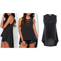 Laser-Cut Dip-Hem Blouse - 6 Sizes