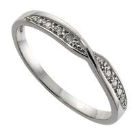 Ladies\' platinum diamond shaped crossover wedding ring