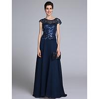 LAN TING BRIDE Sheath / Column Mother of the Bride Dress - Sparkle Shine Floor-length Short Sleeve Chiffon with Sequins