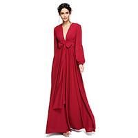 LAN TING BRIDE Floor-length V-neck Bridesmaid Dress - Elegant Open Back Long Sleeve Chiffon