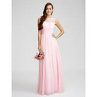 LAN TING BRIDE Floor-length Chiffon Bridesmaid Dress - Sheath / Column Bateau with Draping / Sash / Ribbon / Ruching