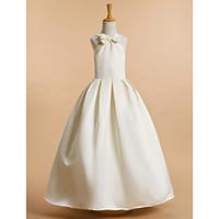 LAN TING BRIDE A-line Ankle-length Flower Girl Dress - Satin V-neck with Bow(s)