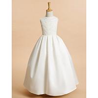 LAN TING BRIDE A-line Ankle-length Flower Girl Dress - Lace Satin Jewel with Lace