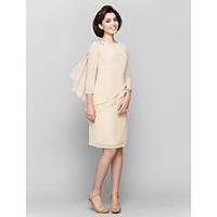 LAN TING BRIDE Sheath / Column Mother of the Bride Dress - Short Knee-length 3/4 Length Sleeve Chiffon with Crystal Detailing