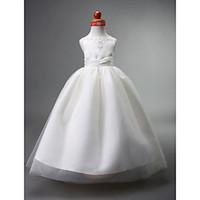 LAN TING BRIDE Ball Gown Floor-length Flower Girl Dress - Satin Tulle Straps with Beading Appliques Draping Ruching