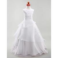 LAN TING BRIDE A-line Ball Gown Princess Floor-length Flower Girl Dress - Organza Satin Jewel with Embroidery Sash / Ribbon