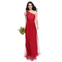 LAN TING BRIDE Floor-length One Shoulder Bridesmaid Dress - Elegant Sleeveless Lace Tulle