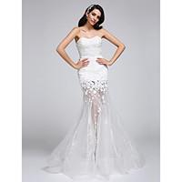 LAN TING BRIDE Trumpet / Mermaid Wedding Dress See-Through Floor-length Sweetheart Lace Organza with Flower Lace