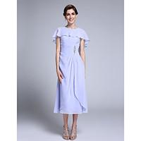 LAN TING BRIDE Sheath / Column Mother of the Bride Dress - Elegant Tea-length Sleeveless Chiffon with Crystal Detailing