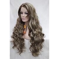 Lace Front High Quality Heat Friendly Synthetic Hair Light Brown with blonde highlights Wavy Long Full Wig