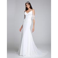 LAN TING BRIDE Trumpet / Mermaid Wedding Dress Beautiful Back Court Train Spaghetti Straps Chiffon with Beading