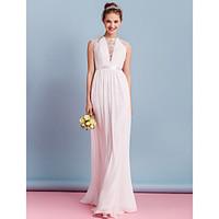 LAN TING BRIDE Sheath / Column Wedding Dress See-Through Sweep / Brush Train High Neck Chiffon with Sash / Ribbon Bow Draped Lace