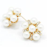 Lady\'s Pearl Crystal 18K Gold Plated Stud Earrings