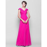 LAN TING BRIDE Floor-length V-neck Bridesmaid Dress - Elegant Short Sleeve Chiffon