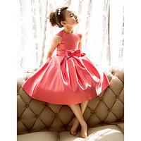 LAN TING BRIDE A-line Princess Tea-length Flower Girl Dress - Satin Jewel with Bow(s)