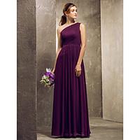 LAN TING BRIDE Floor-length Chiffon Mini Me Bridesmaid Dress - Sheath / Column One Shoulder Plus Size / Petite