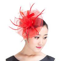 lady mesh feather flowers fascinators hat derby hat red blackbeige