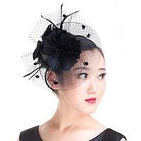 Lady Polyester Feather Flowers Birdcage Veil Bridal Fascinators Wedding Hat White/Black/Red