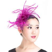 Lady Polyester Bow Flowers Feather Fascinators Wedding Hat Fuchsia /Black/Beige