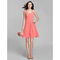 LAN TING BRIDE Knee-length Halter Bridesmaid Dress - Mini Me Sleeveless Georgette